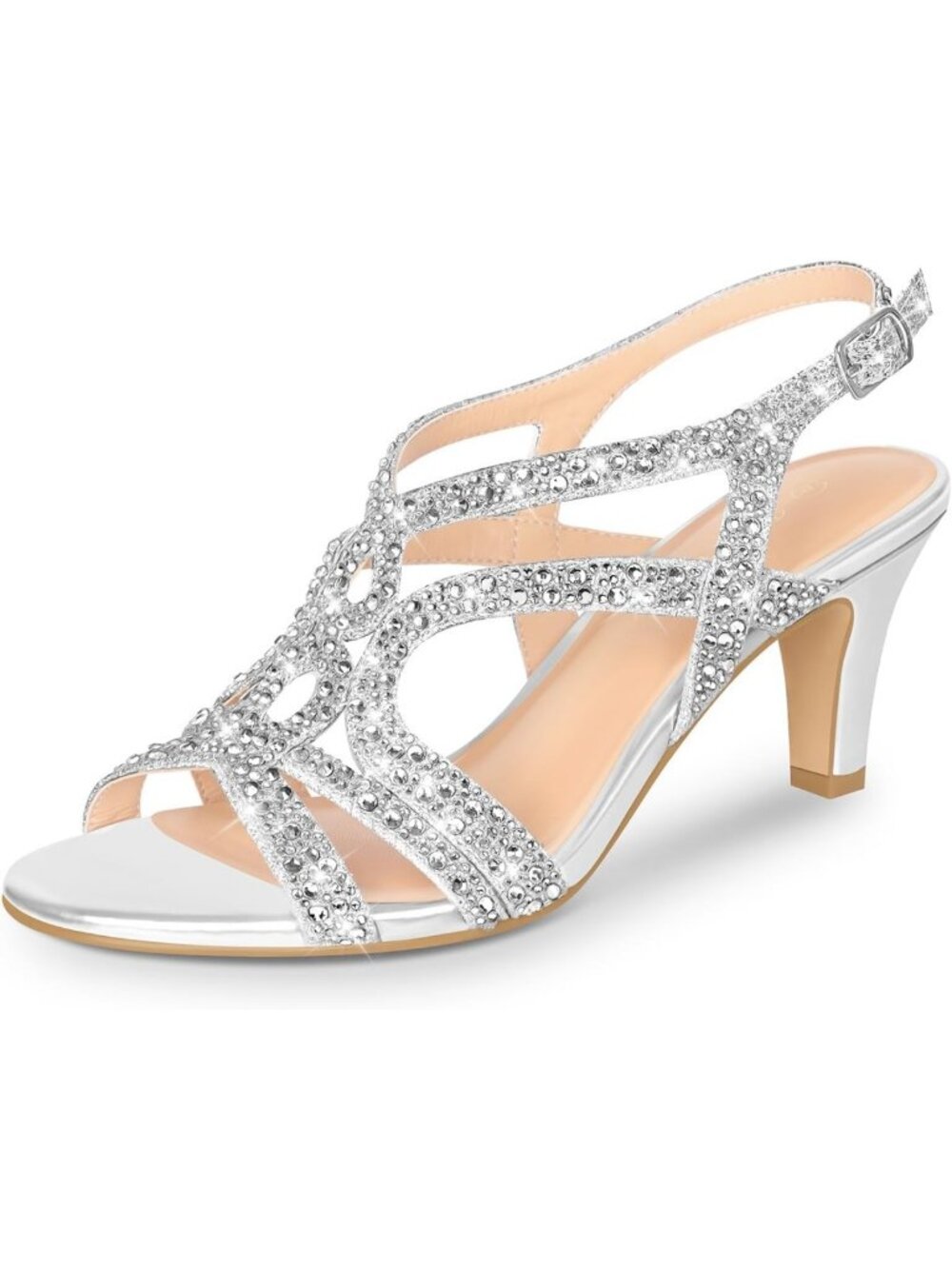 Sparkly Open Toe Slingback Heels - High Heel Sandals for Party & Wedding